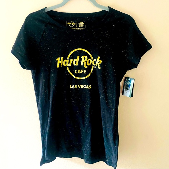 NWT HARD ROCK CAFE LAS VEGAS GOLD THREAD FOIL SHORT SLEEVE T SHIRT SIZE MEDIUM - Picture 1 of 4